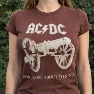 Vintage 2004 AC/DC For Those About To Rock Baby Tee Brown Made in Compton CA USA